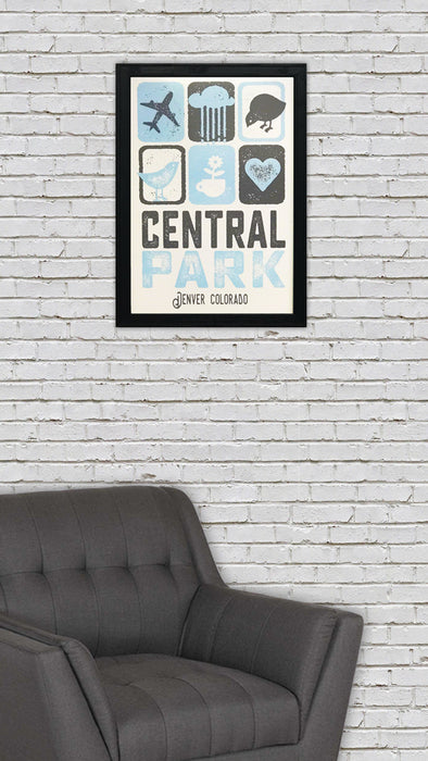 Limited Edition Central Park Denver Colorado Poster Art Print Powder Blue and Charcoal - 13x19"