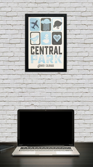 Limited Edition Central Park Denver Colorado Poster Art Print Powder Blue and Charcoal - 13x19"