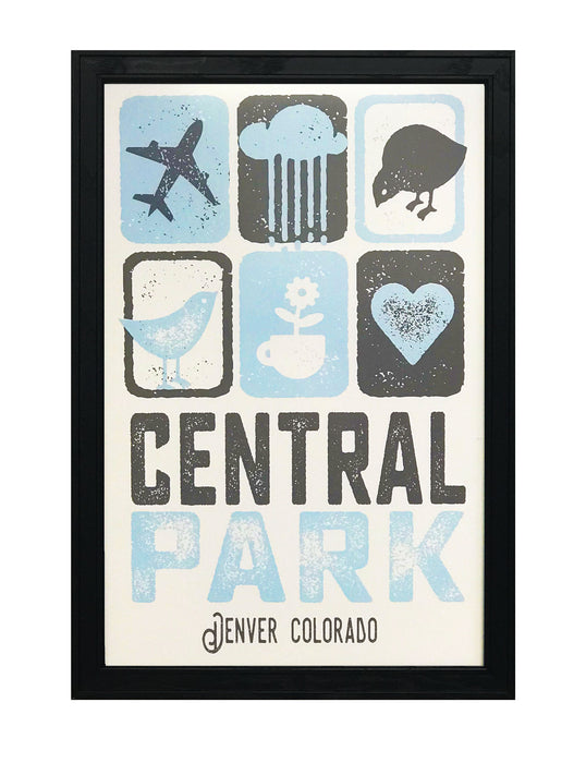 Limited Edition Central Park Denver Colorado Poster Art Print Powder Blue and Charcoal - 13x19"