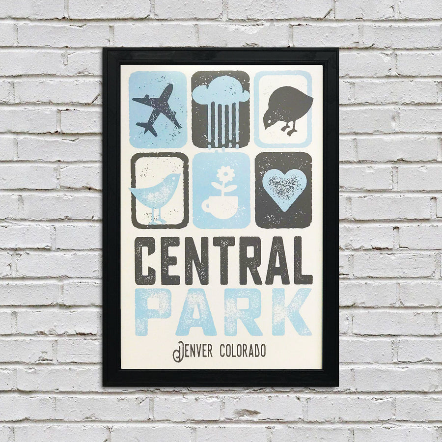 Limited Edition Central Park Denver Colorado Poster Art Print Powder Blue and Charcoal - 13x19"