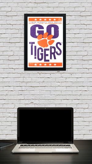 Limited Edition Go Tigers Letterpress Clemson Tigers Poster Art - 13x19"