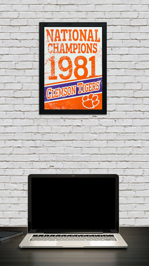 Limited Edition 1981 Clemson Tigers National Champions Poster Art - 13x19"