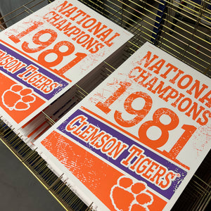 Limited Edition 1981 Clemson Tigers National Champions Poster Art - 13x19"