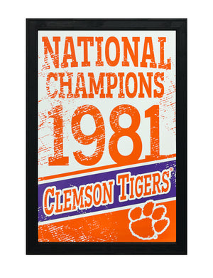 Limited Edition 1981 Clemson Tigers National Champions Poster Art - 13x19"