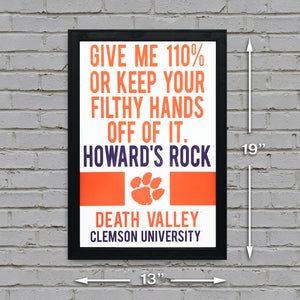 Limited Edition Howard's Rock Clemson Tigers Poster Art - 13x19"