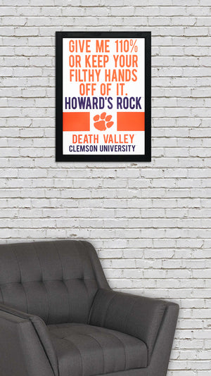 Limited Edition Howard's Rock Clemson Tigers Poster Art - 13x19"