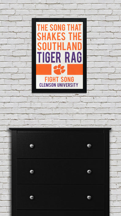 Limited Edition Tiger Rag Fight Song Clemson Tigers Poster Art - 13x19"