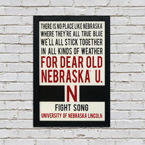 Limited Edition Nebraska Cornhuskers "Dear Old Nebraska U" College Football Poster Art - 13x19"