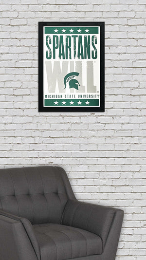 Limited Edition Michigan State Poster - Spartans Will Letterpress - Mich St Spartans Poster Art Print 13x19"