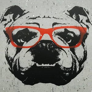 Limited Edition English Bulldog Art Poster with Orange Glasses - 13x19"
