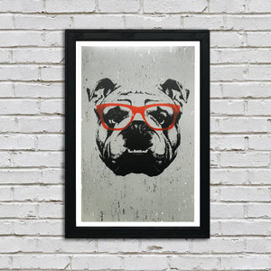 Limited Edition English Bulldog Art Poster with Orange Glasses - 13x19"