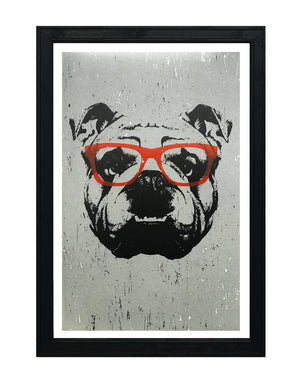 Limited Edition English Bulldog Art Poster with Orange Glasses - 13x19"