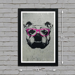 Limited Edition English Bulldog with Pink Glasses Art Print / Poster - 13x19"