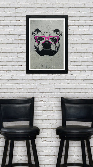 Limited Edition English Bulldog with Pink Glasses Art Print / Poster - 13x19"