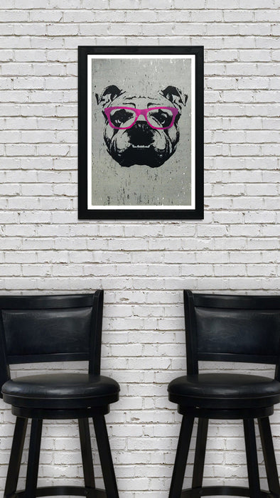Limited Edition English Bulldog with Pink Glasses Art Print / Poster - 13x19"