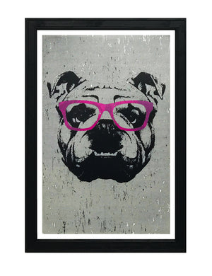 Limited Edition English Bulldog with Pink Glasses Art Print / Poster - 13x19"