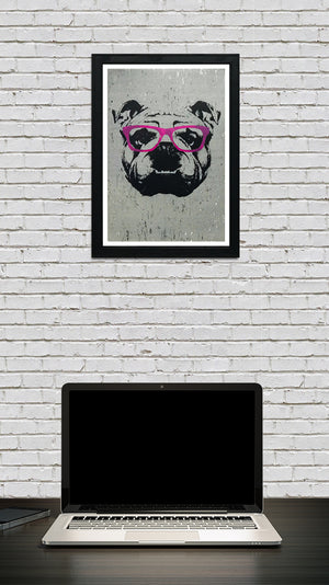 Limited Edition English Bulldog with Pink Glasses Art Print / Poster - 13x19"