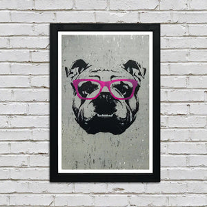 Limited Edition English Bulldog with Pink Glasses Art Print / Poster - 13x19"