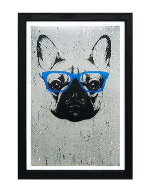 Limited Edition French Bulldog with Blue Glasses Art Poster / Print - 13x19"