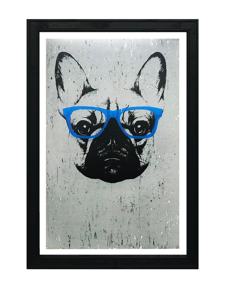 Limited Edition French Bulldog with Blue Glasses Art Poster / Print - 13x19"