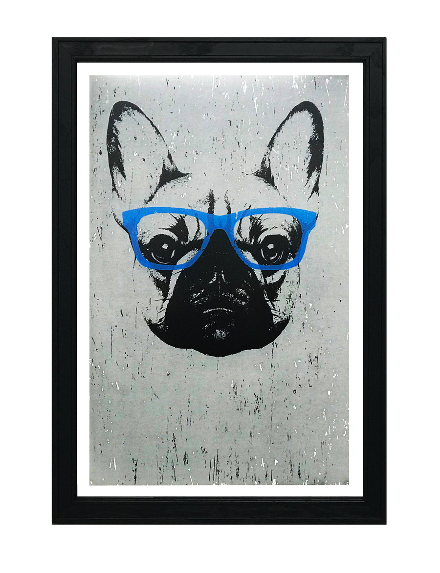 Limited Edition French Bulldog with Blue Glasses Art Poster / Print - 13x19"