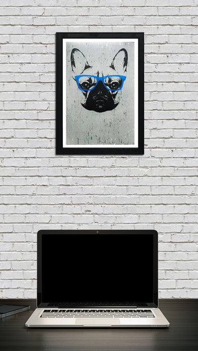 Limited Edition French Bulldog with Blue Glasses Art Poster / Print - 13x19"