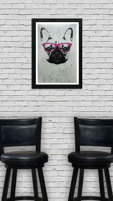 Limited Edition French Bulldog with Pink Glasses Art Poster / Print - 13x19"