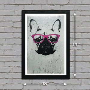 Limited Edition French Bulldog with Pink Glasses Art Poster / Print - 13x19"