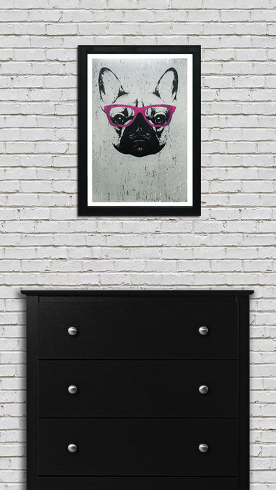 Limited Edition French Bulldog with Pink Glasses Art Poster / Print - 13x19"