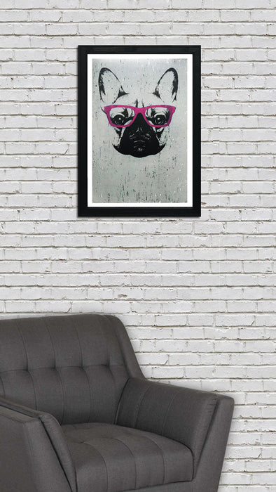 Limited Edition French Bulldog with Pink Glasses Art Poster / Print - 13x19"