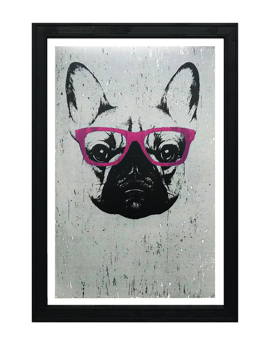 Limited Edition French Bulldog with Pink Glasses Art Poster / Print - 13x19"