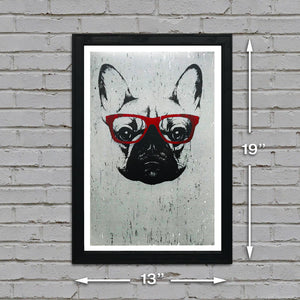 Limited Edition French Bulldog with Red Glasses Art Poster / Print - 13x19"