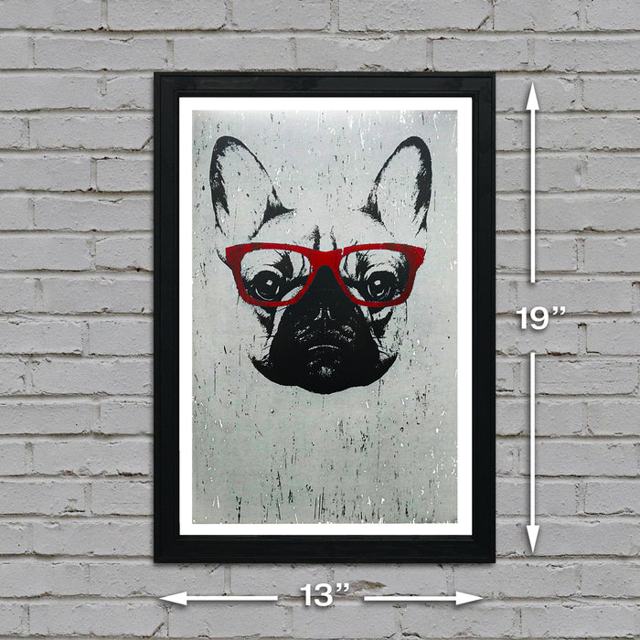 Limited Edition French Bulldog with Red Glasses Art Poster / Print - 13x19"
