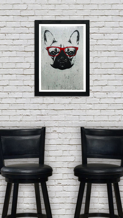 Limited Edition French Bulldog with Red Glasses Art Poster / Print - 13x19"