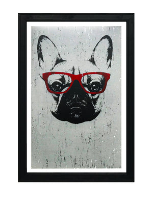 Limited Edition French Bulldog with Red Glasses Art Poster / Print - 13x19"