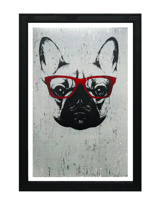 Limited Edition French Bulldog with Red Glasses Art Poster / Print - 13x19"