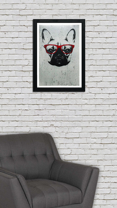 Limited Edition French Bulldog with Red Glasses Art Poster / Print - 13x19"