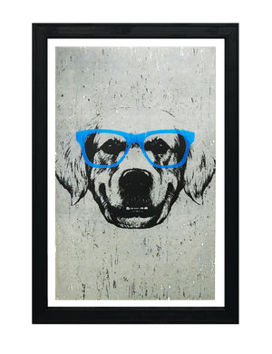 Limited Edition Golden Retriever with Blue Glasses Art Print / Poster - 13x19"