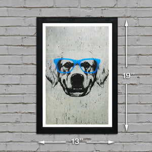 Limited Edition Golden Retriever with Blue Glasses Art Print / Poster - 13x19"