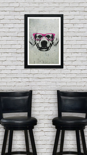 Limited Edition Golden Retriever with Pink Glasses Art Poster / Print - 13x19"