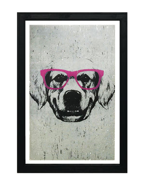 Limited Edition Golden Retriever with Pink Glasses Art Poster / Print - 13x19"