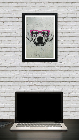 Limited Edition Golden Retriever with Pink Glasses Art Poster / Print - 13x19"