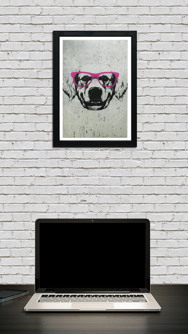 Limited Edition Golden Retriever with Pink Glasses Art Poster / Print - 13x19"