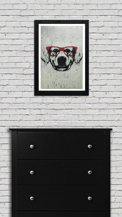 Limited Edition Golden Retriever with Red Glasses Art Poster / Print - 13x19"