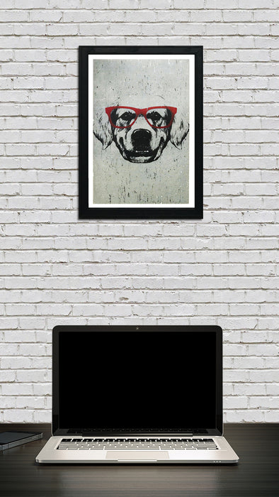 Limited Edition Golden Retriever with Red Glasses Art Poster / Print - 13x19"