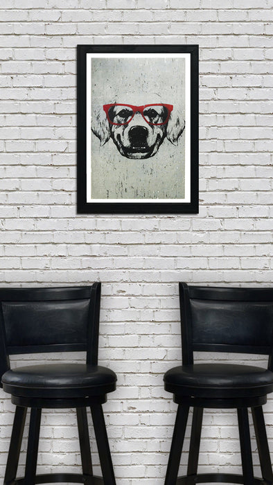 Limited Edition Golden Retriever with Red Glasses Art Poster / Print - 13x19"