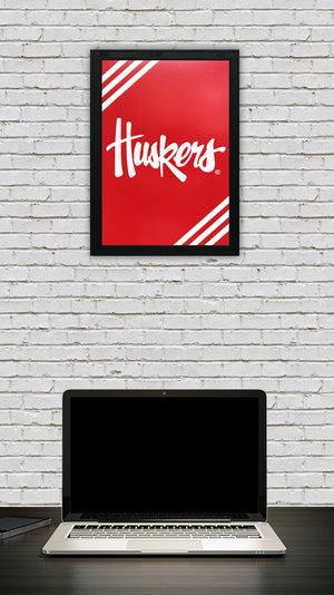 Limited Edition Nebraska Cornhuskers Script Logo Poster Art - 13x19"