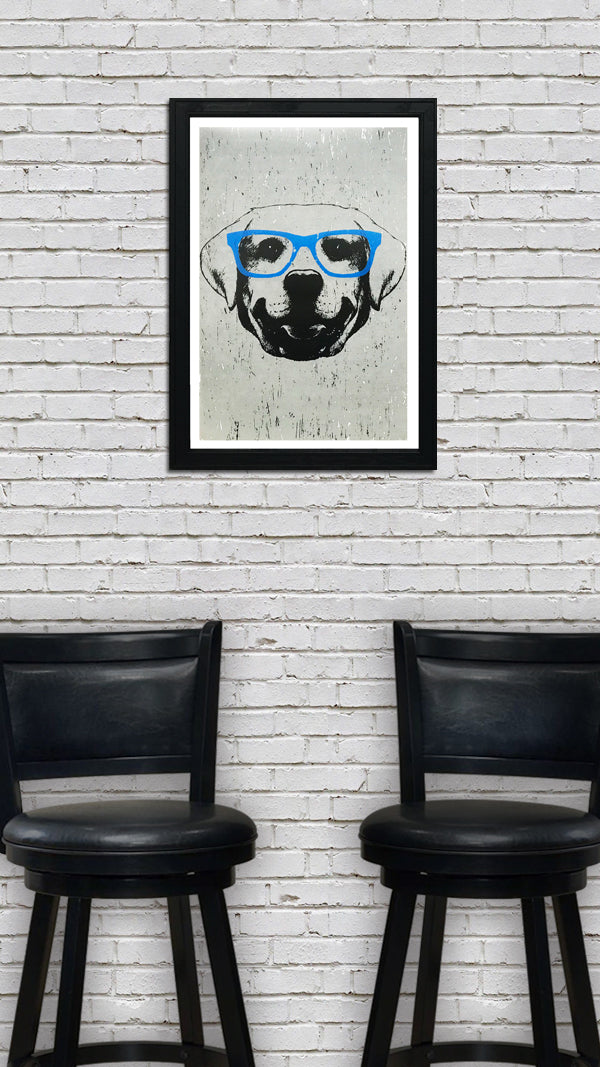 Limited Edition Labrador Retriever with Blue Glasses Art Print / Poster - 13x19"