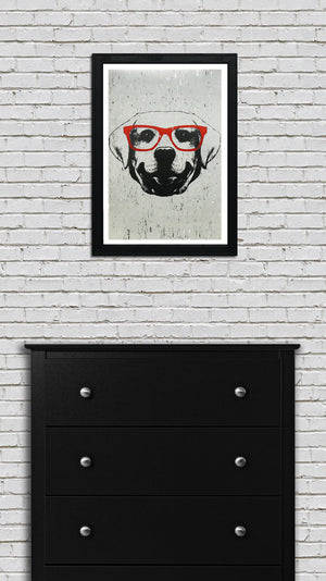 Limited Edition Labrador Retriever with Orange Glasses Art Print / Poster - 13x19"