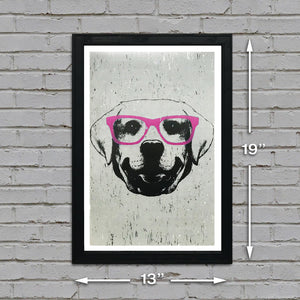 Limited Edition Labrador Retriever with Pink Glasses Art Print / Poster - 13x19"